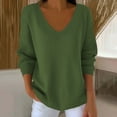 thumbnail image 2 of JGGSPWM (S-5XL) Womens Plus Size Long Sleeve V Neck Sweaters Fall Casual Classic Soft Loose Fit Basic Pullover Versatile Top Green M, 2 of 7