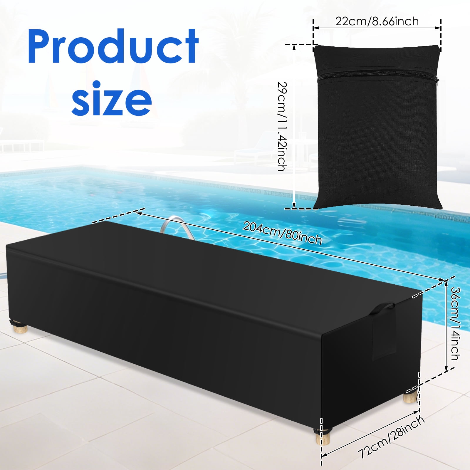 Waterproof Chaise Lounge Cover 600D Polyester Outdoor Patio Lounge Chair Protective Cover with Adjustable Drawstring for Outside Furniture