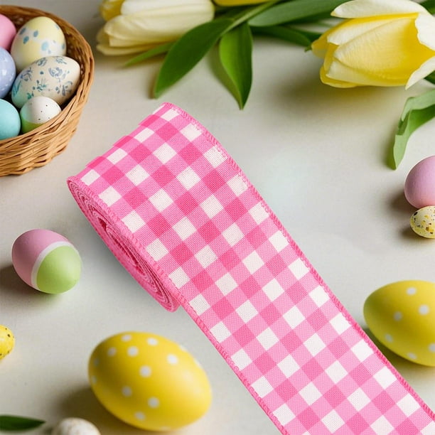 Cinta de Pascua | Lazo de poliéster rosa de 4,5 m para envolver regalos y decorar fiestas.