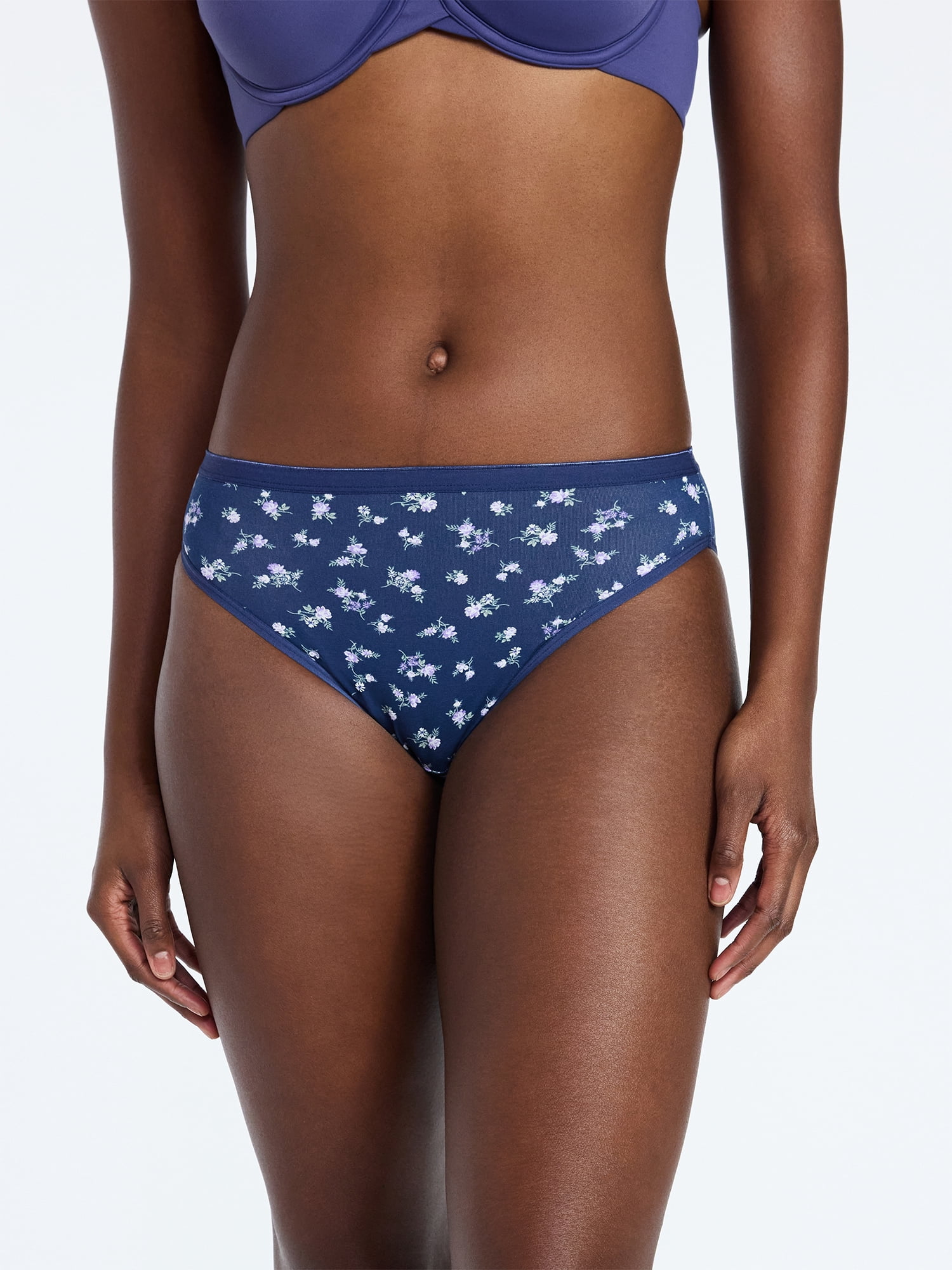 Joyspun Women's Cotton-Blend Hi-Cut Bikini Panties, 6-Pack, Sizes S-XXXL