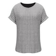 thumbnail image 5 of Womens Knitted Stripe Tops Summer Pullover Sweater Blouses Scooped Neck Tees Short Sleeve Shirts Plain Classic Tunic Blouses Loose Dressy Shirts Workout Going Out Clothes, 5 of 7