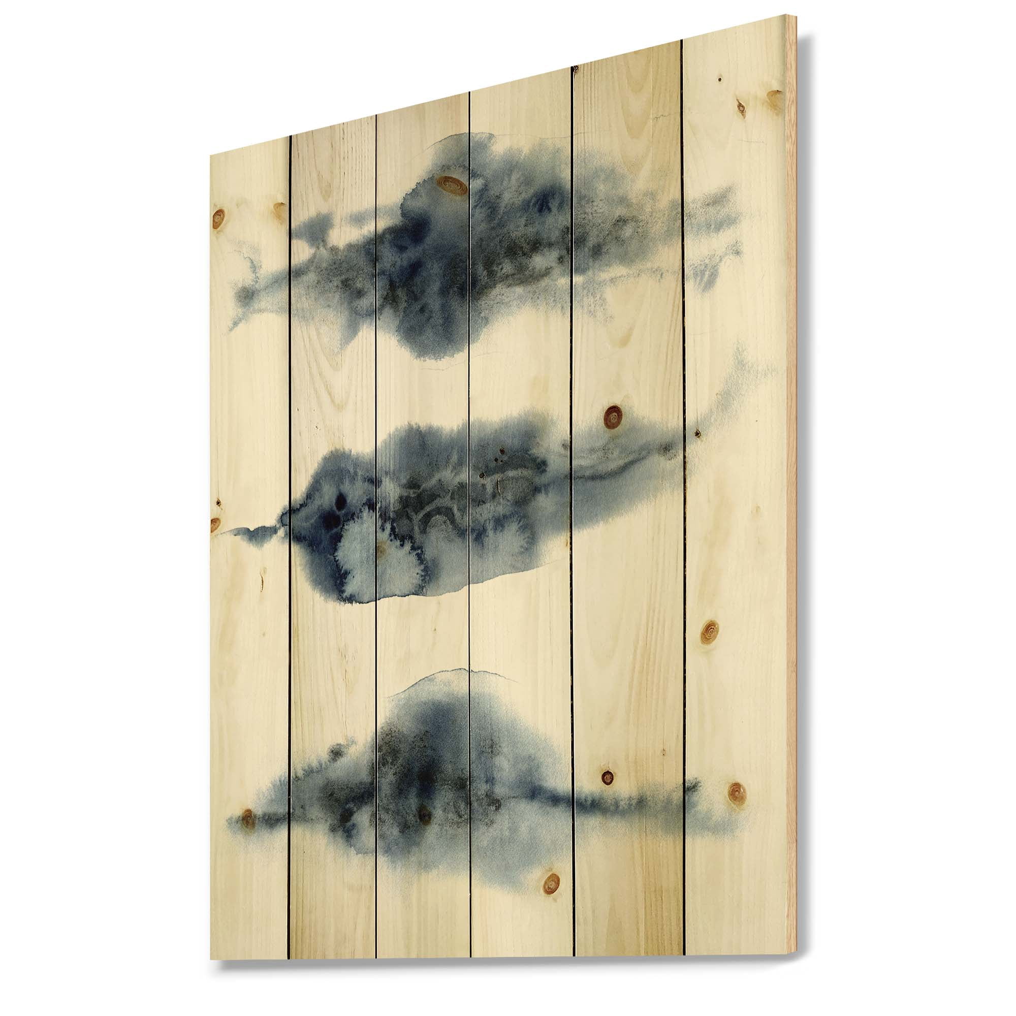 Designart 'Abstract Of Clouds Dark Blue Colored V' Modern Print on Natural Pine Wood