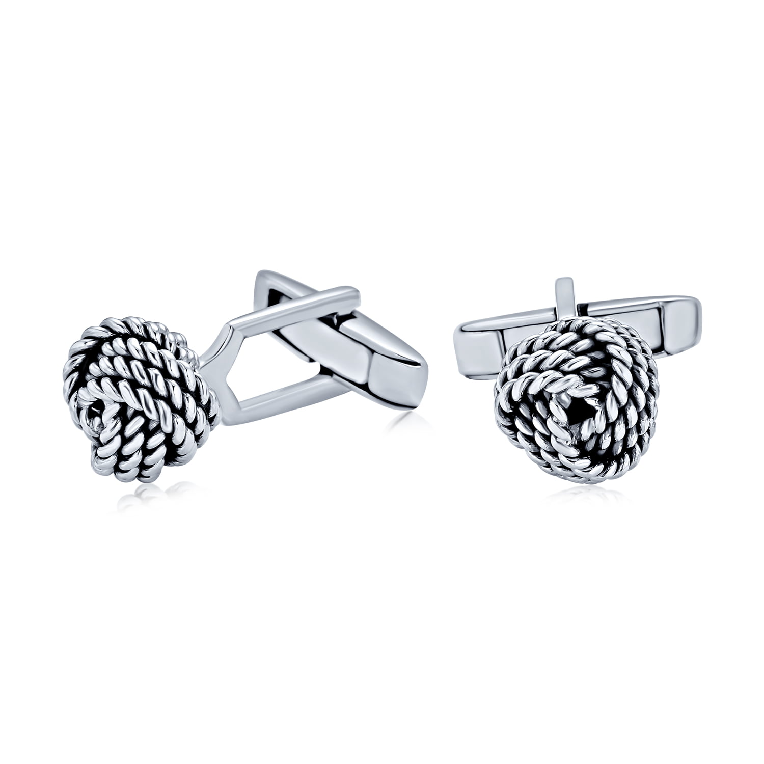 Mens Executive Round Ball Woven Braid Twist Cable Rope Knot Cufflinks For Men 925 Sterling Silver Hinge Back 