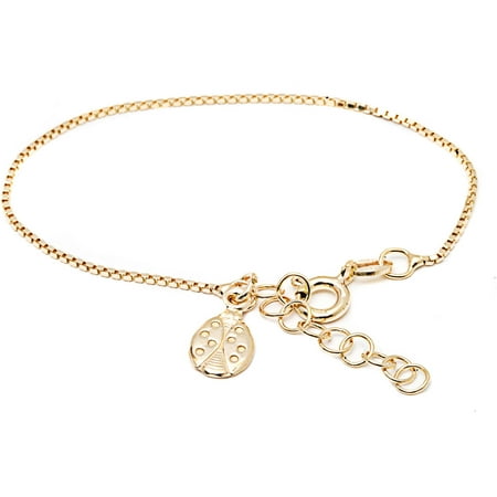 Pori Jewelers 18kt Gold-Plated Sterling Silver Kids' Bracelet with Ladybug Charm, 6" Box Chain