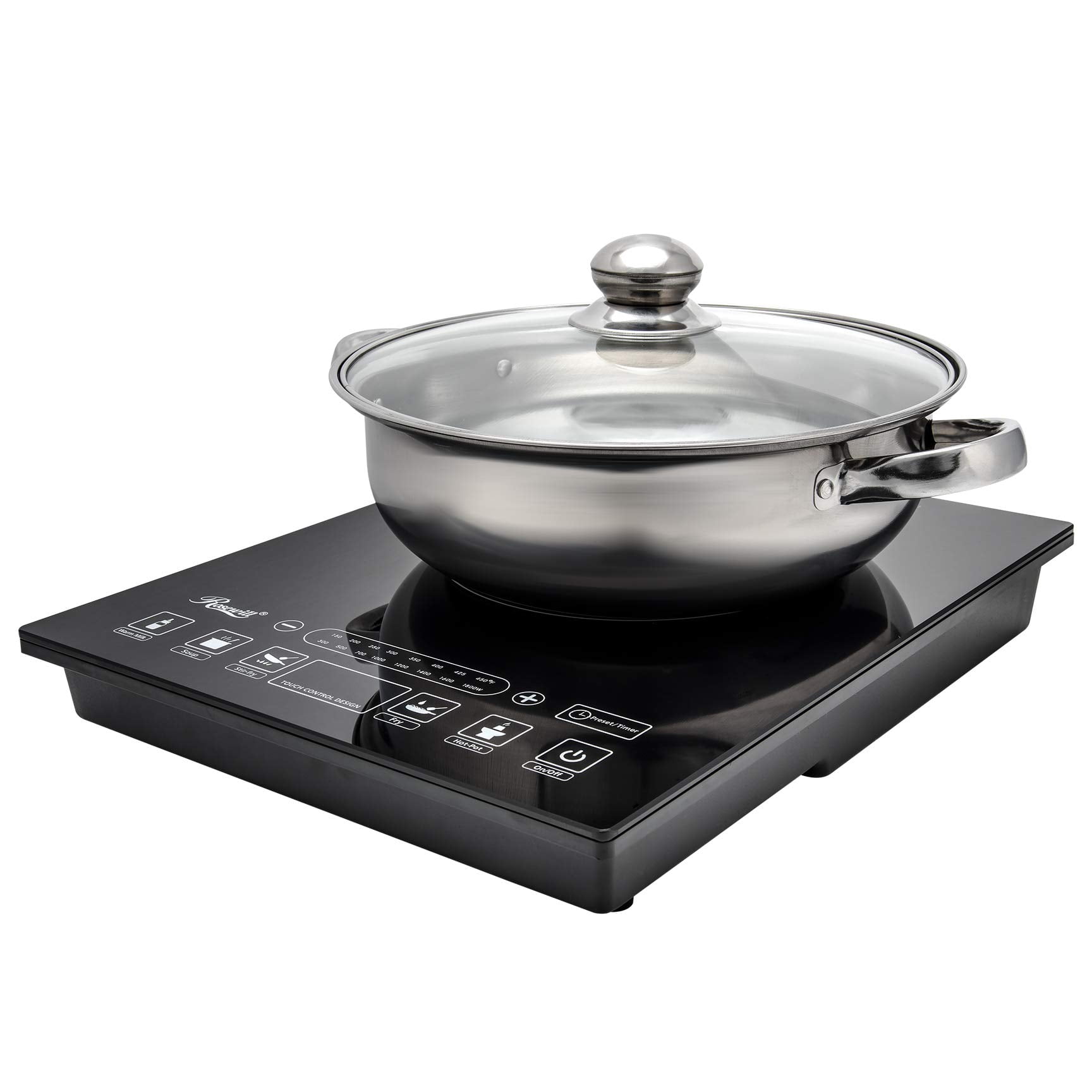 Rosewill 1800W Portal Induction Cooktop Burner | Large Digital Screen Display | 1800 Watt | 5 Pre-Programmed Cooktop Settings | Stainless Steel Pot Included | 10" 3.5 QT - RHAI-15001