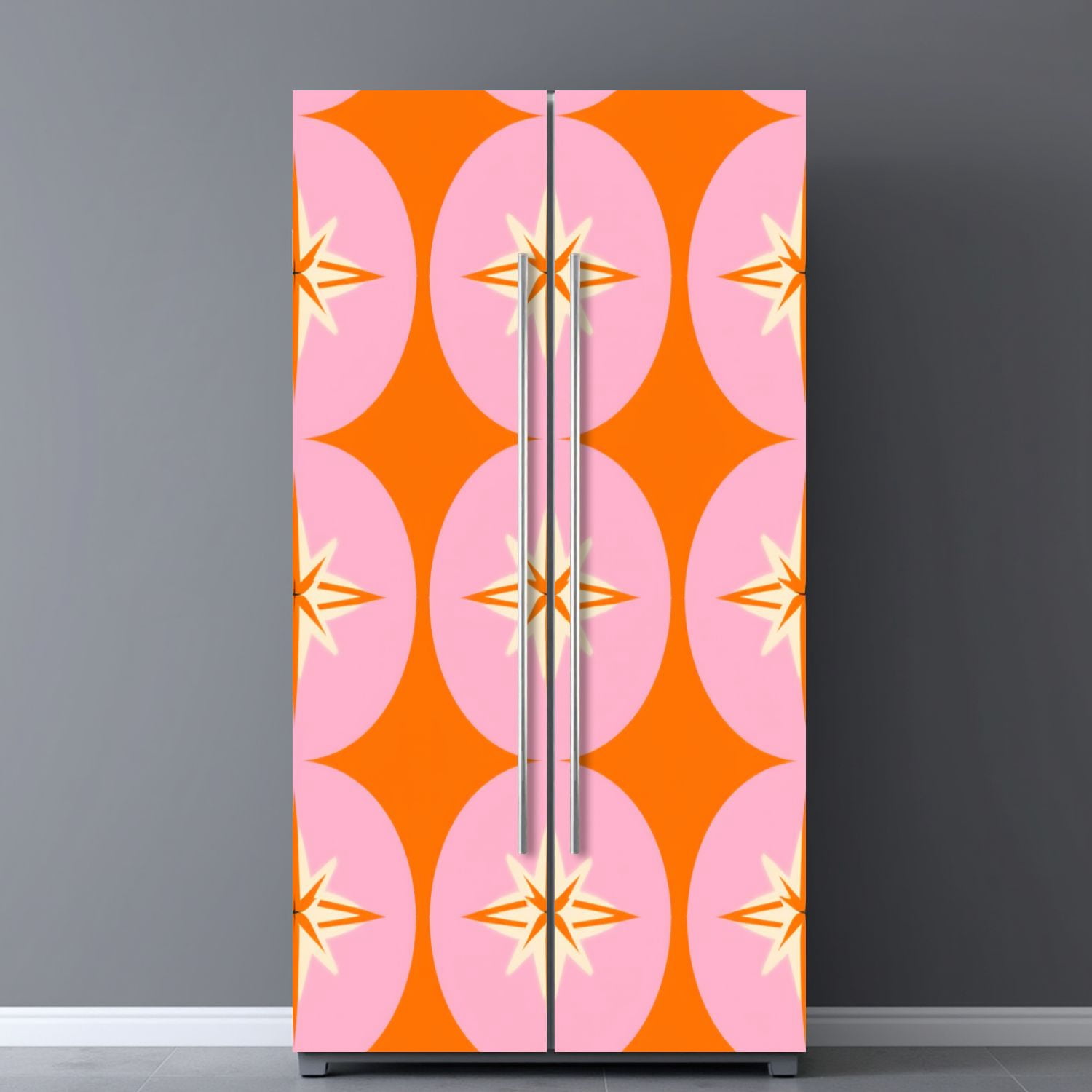 Self Adhesive Vinyl Refrigerator Wrap Set 50s Mid Century Modern Door Mural Removable Fridge Sticker Peel and Stick&nbsp;Full Door Cover Decal Kitchen Bar Decor