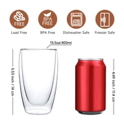 CnGlass Double Walled Glass Insulated Coffee Cups 13.5oz/400ml, Clear Cappuccino Cups Set of 2