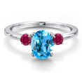 thumbnail image 3 of Gem Stone King 14K White Gold Swiss Blue Topaz and Red Created Ruby Engagement Ring for Women | 1.78 Cttw | Oval 8X6MM | Gemstone November Birthstone | Size 9, 3 of 6