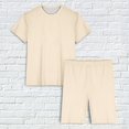 thumbnail image 5 of Efsteb Womens Pajamas Two Piece Set Casual Pajama Sets Sleepwear Loose Summer Solid Color Round Neck Short Sleeve Tops Shorts Loungewear Outfit (Beige,XXL), 5 of 5