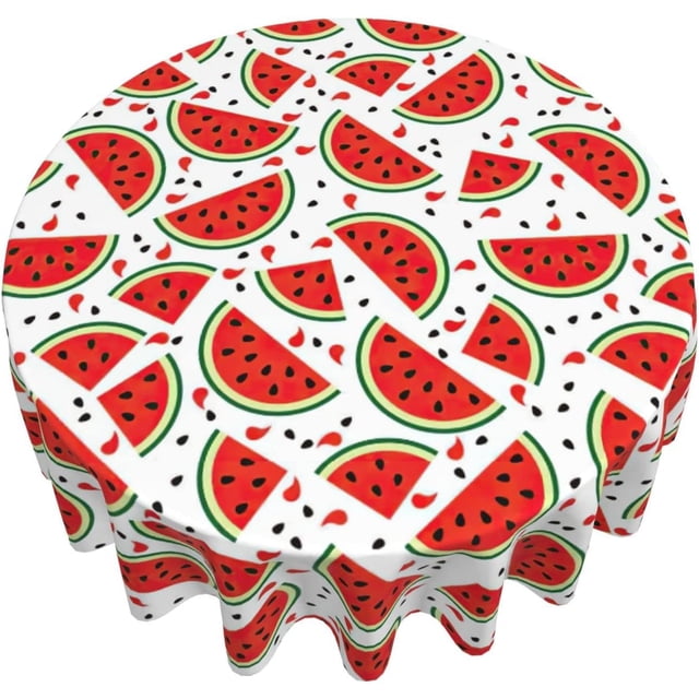Watermelon Tablecloth Summer Fruit Round Table Cloths Circular Table Cover Washable Polyester Tabletop for Dining Kitchen Picnic Party Decor 60 Inch