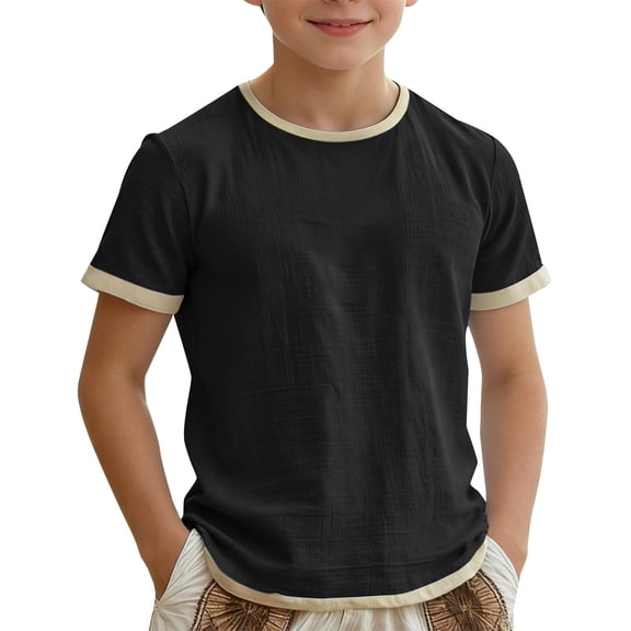 Hienoo Boys Summer Short Sleeve T-Shirt Casual Breathable Crew Neck Tshirt Top, Sizes 5-14