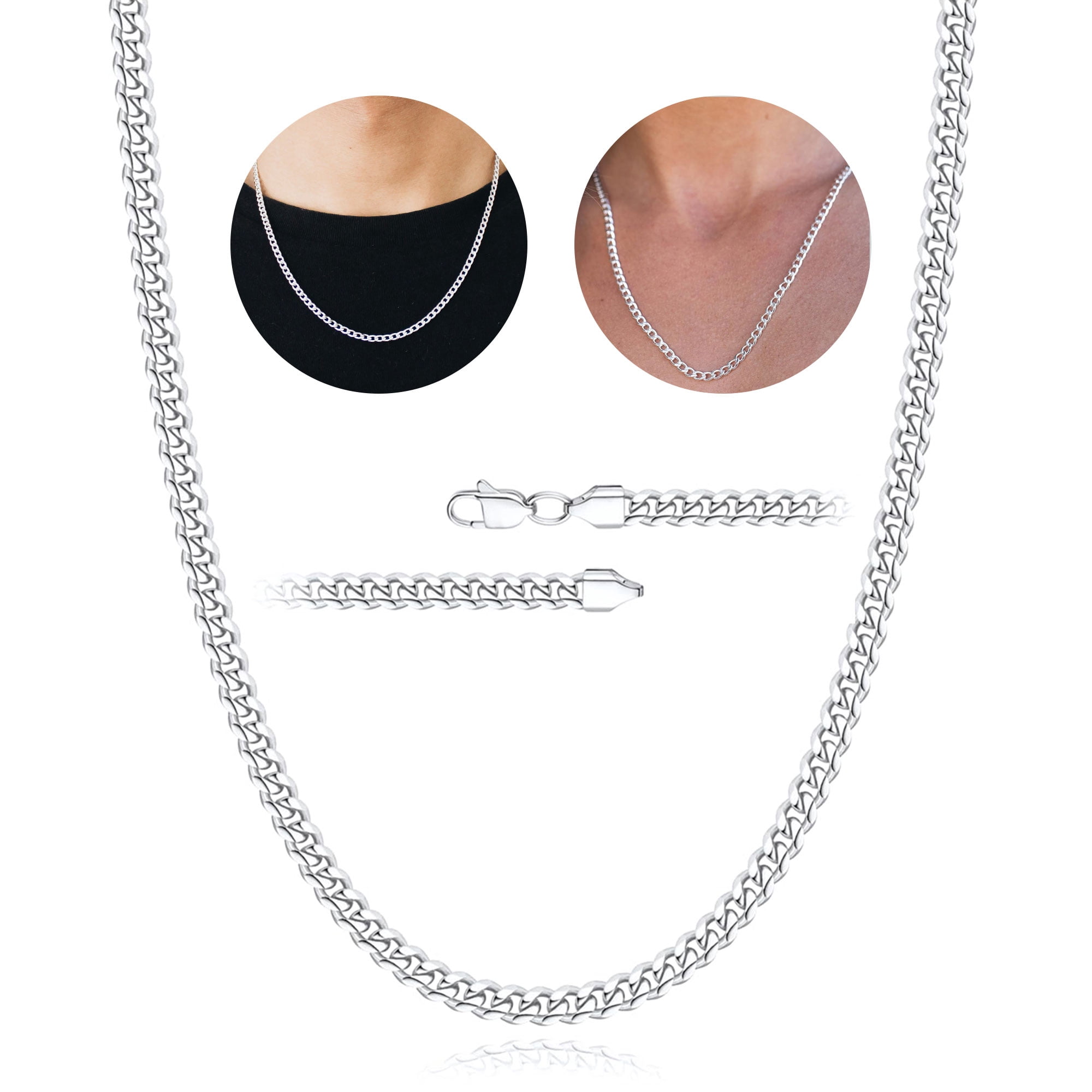 APSVO S925 Silver Plated Chains for Men Boys Women 3mm/5mm/8mm Cuban Necklace Birthday Fathers Day Jewelry Gifts Teen Him Her Girls Adults Kids Ideas 16/18/20/22/24/26/28 Inch