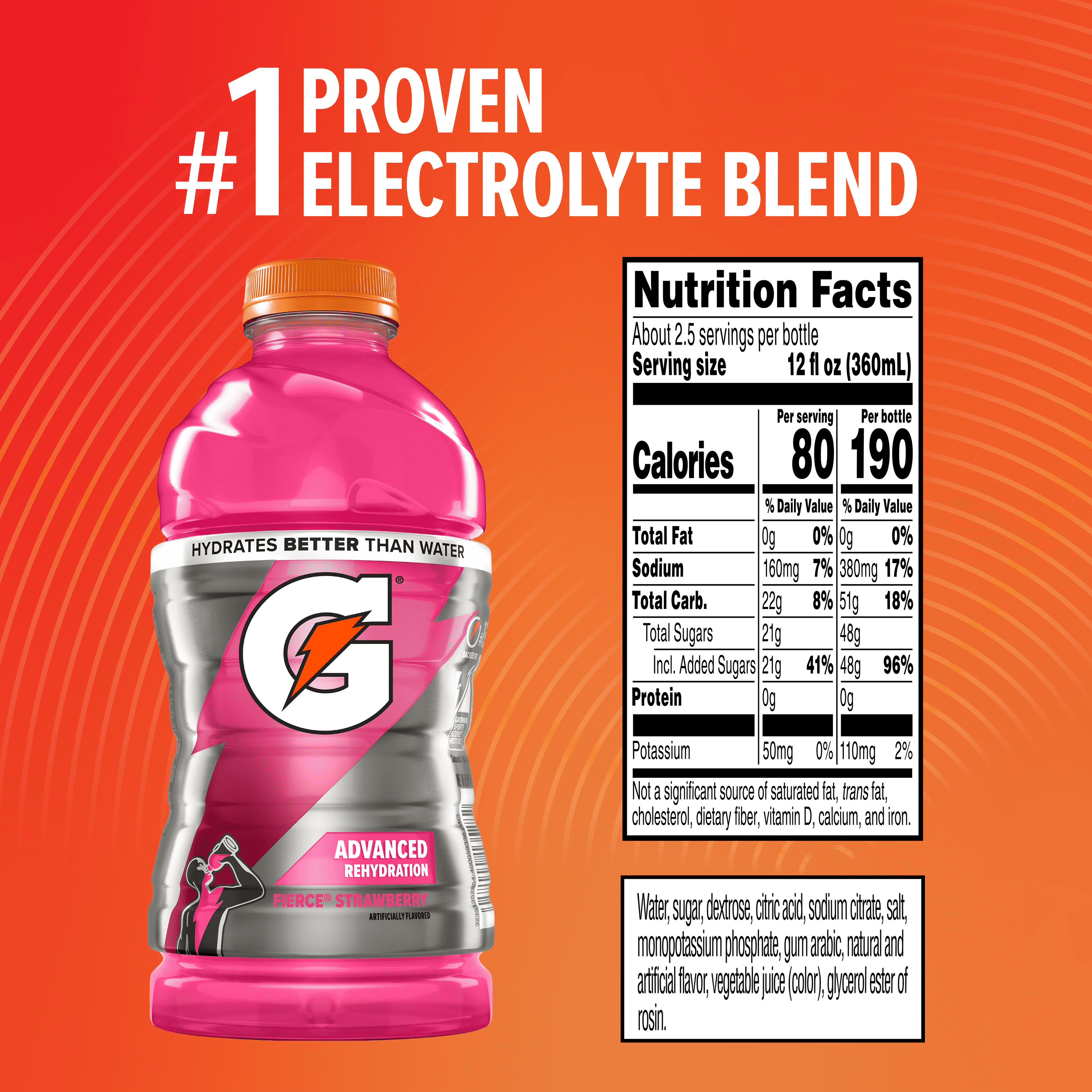 Gatorade Fierce Thirst Quencher Strawberry Sports Drink, 28 fl oz, 1 Count Bottle