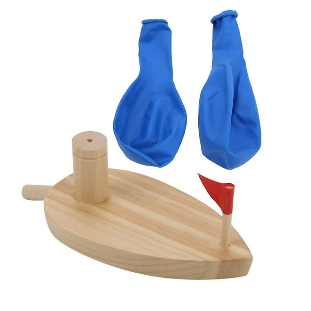 Juguete para jugar en el agua, barco de madera accionado por globos, juguetes acuáticos, juguetes de baño para niños, durabilidad extendida