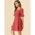 thumbnail image 4 of Vestido floral de manga corta con campana de cintura fruncida sin espalda de verano para mujer rojo XL, 4 of 6