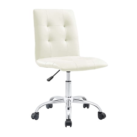 White Tufted Armless Mid Back Swivel Office Chair With Chrome Star Base