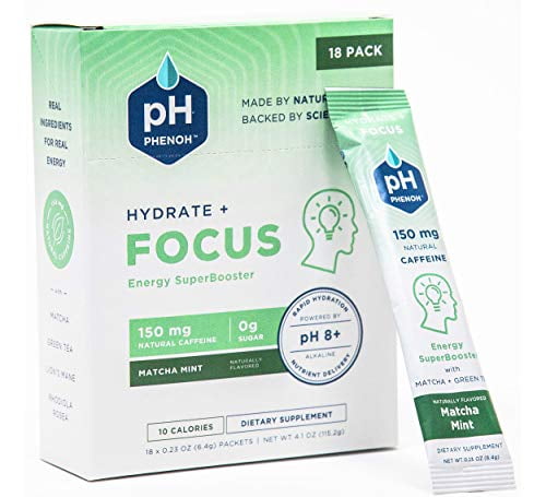 Phenoh FOCUS, Natural Energy Boost- Superfoods and Nootropics for brain health and focus. Clean ingredients, pH balanced. Caffeine, Vitamins + Minerals. Supplement Drink Mix (Matcha Min