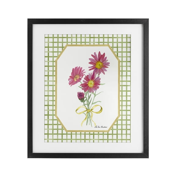 Botanical Story on Gingham Black Framed Print Under Glass, design by Lee Ann Sanders
