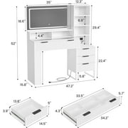 Large Fluted Vanity , Modern Style Makeup Vanity Desk with Lights and Mirrors for Bedroom (White)