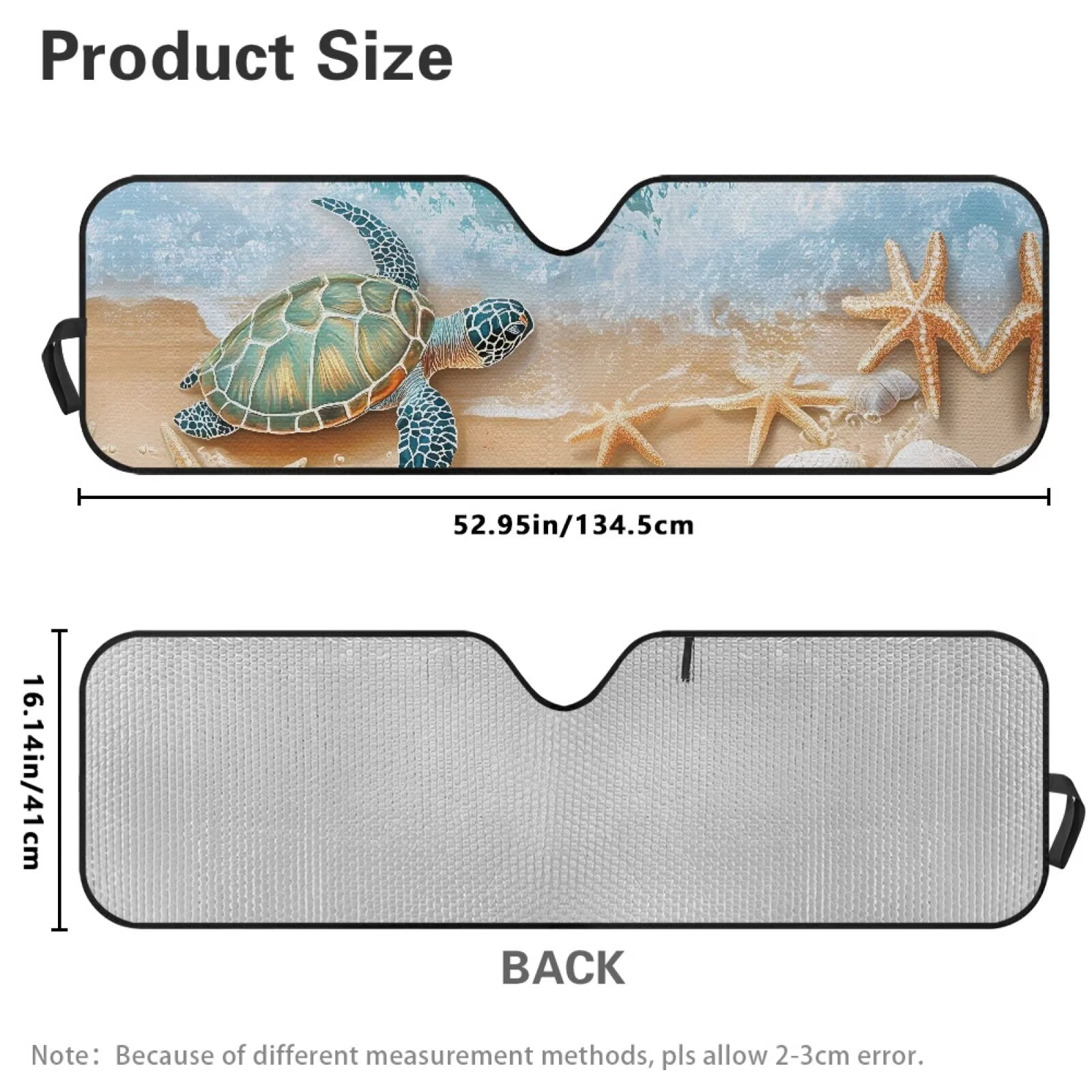 Uorisanigo Windshield Sunshade, Blocks UV Rays Beach Turtle Starfish Sun Visor Shield, Compatible with Rubicon Sahara TJ JK JKU 2 & 4 Door, Accessories for Jeep Wrangler - 52.95x16.14 inches