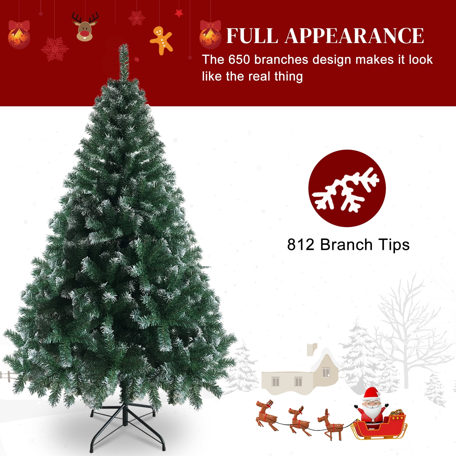 6 ft Christmas Tree with 812 Branches, Light Green and White, Iron and PVC