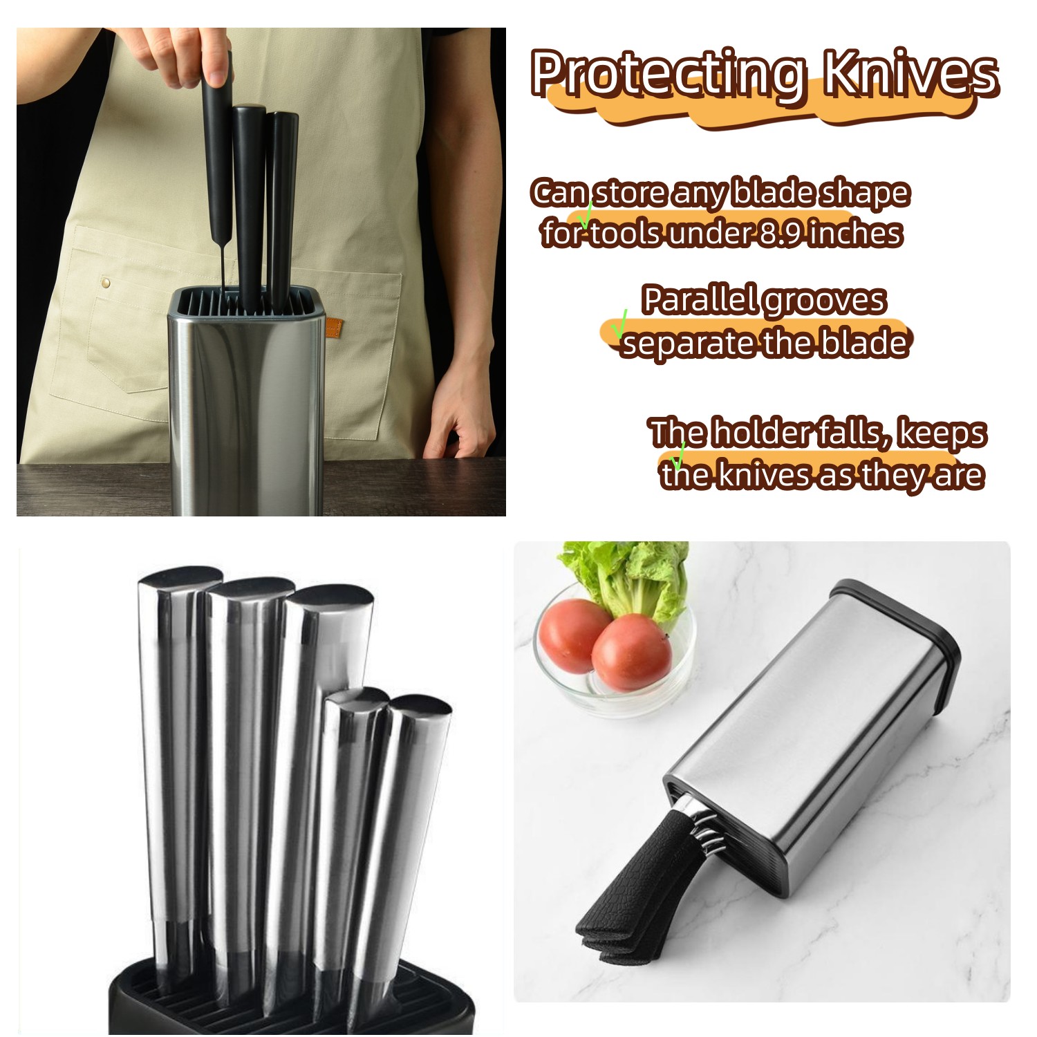 1pc Stainless Steel 6-slot Universal Knife Block, High-end Kitchen Knife  Holder Without Knives