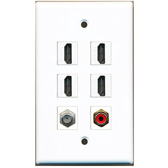 RiteAV - 4 HDMI 1 Port RCA Red 1 Port Coax Cable TV- F-Type Wall Plate