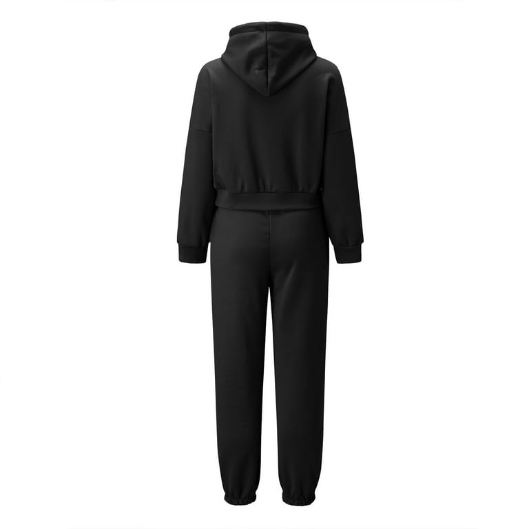 WANYNG jumpsuits for women Hoodies Suit Winter Spring Solid Casual Tracksuit  2 Pieces Set Sports Sweatshirts Pullover Home Sweatpants Outfits pants for  women Black L 
