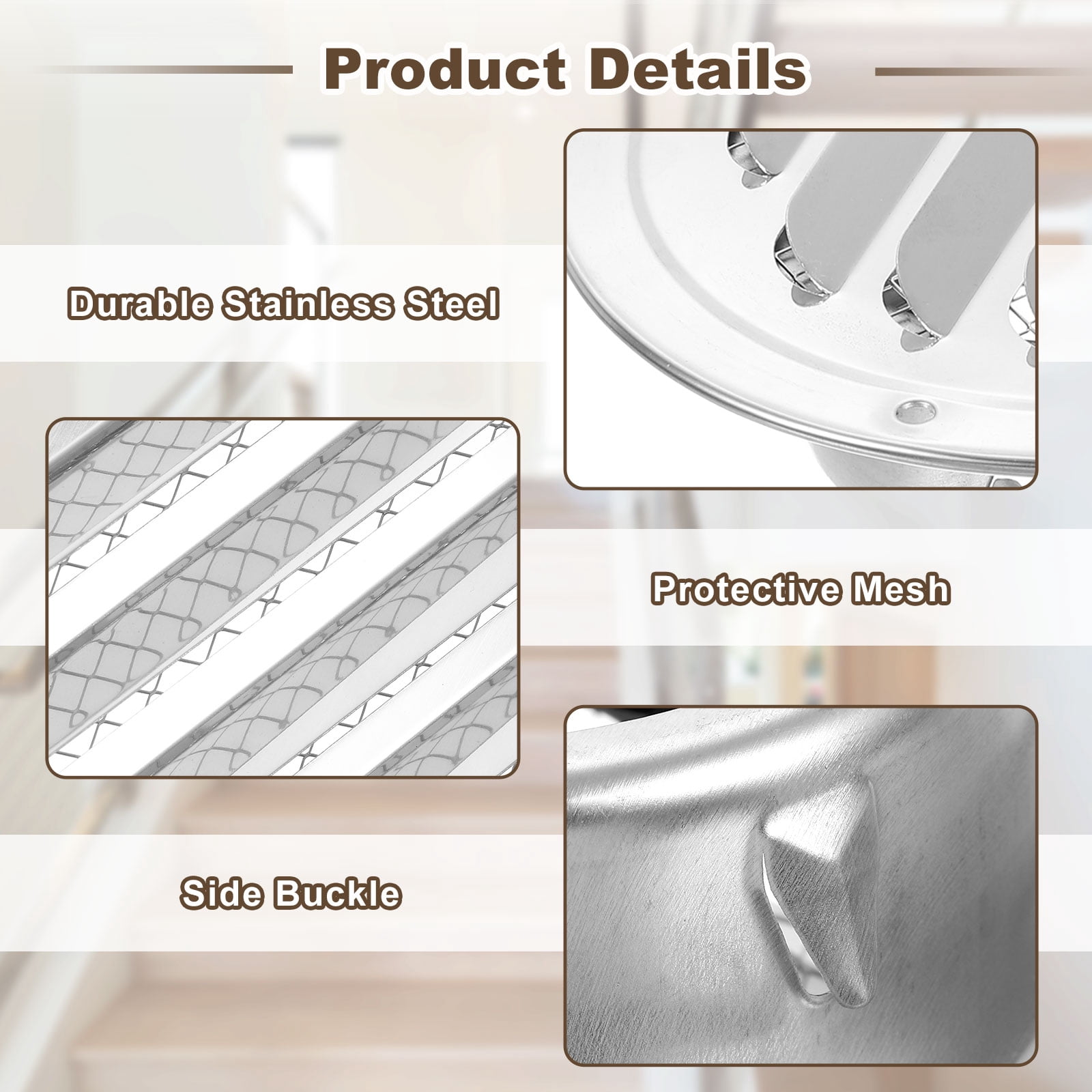 2 Pack Stainless Steel Air Vents, 3 Inch Louvered Grille Cover, Silver