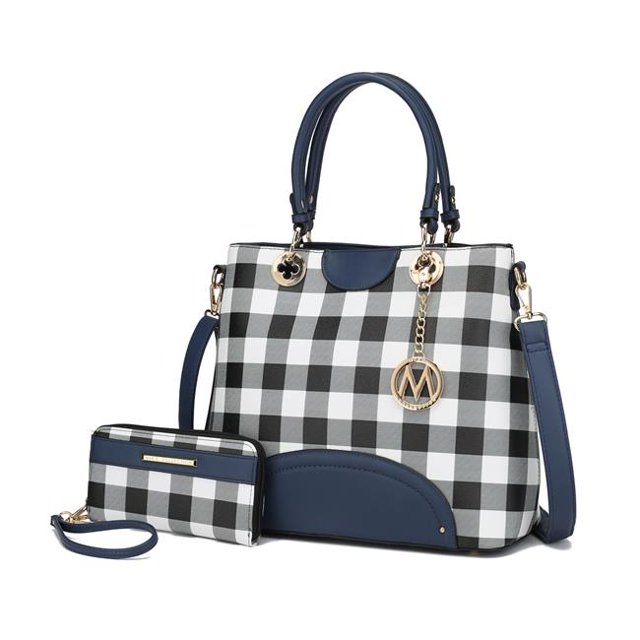 Gabriella Checkers Handbag with Wallet, Navy