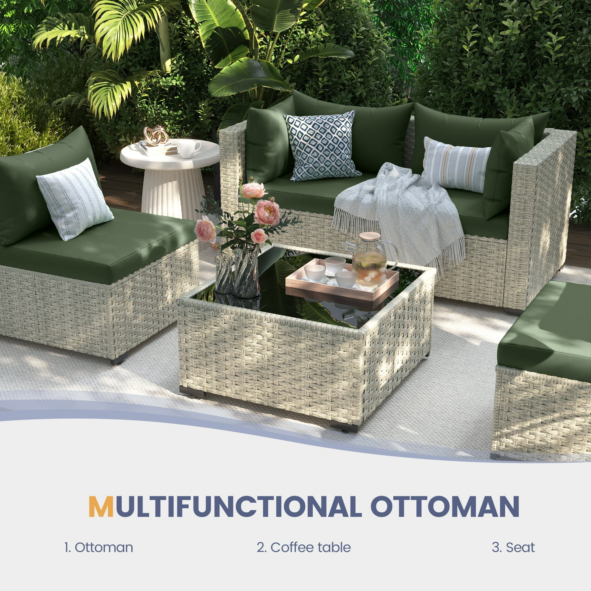 UDPATIO Patio Furniture Sets, Modular Rattan Outdoor Patio Sectional Furniture Sofa Set, Wicker Patio Conversation Set for Backyard