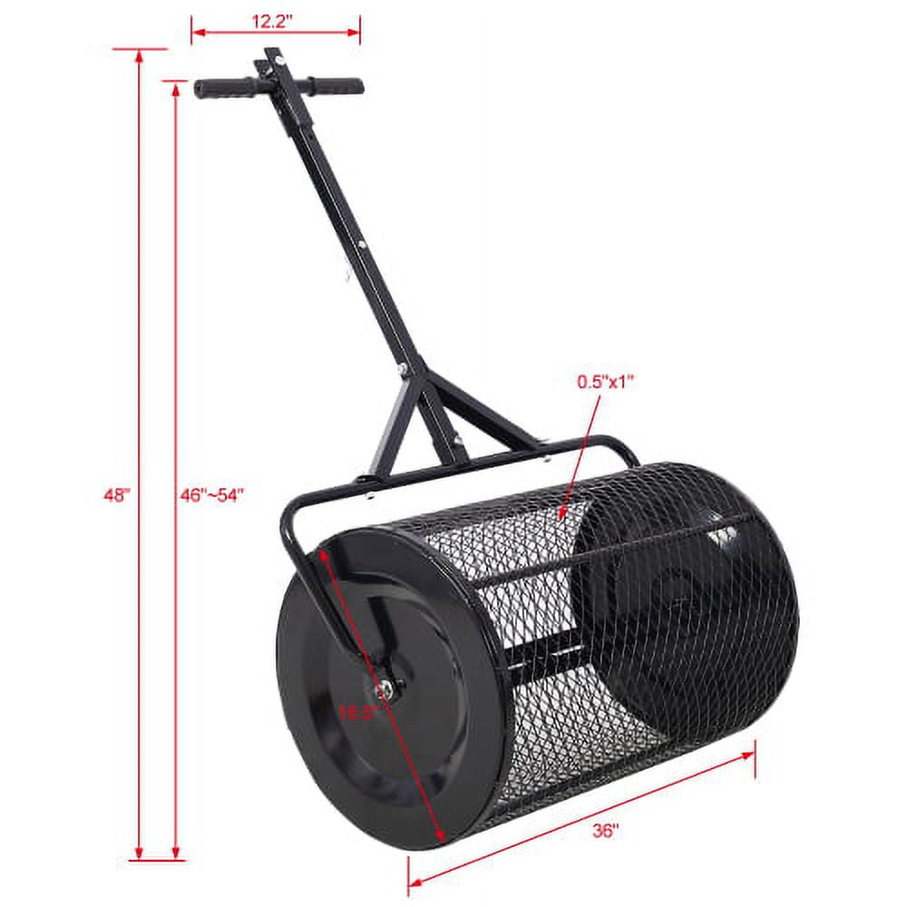 Compost Spreader 36 Inch Peat Moss Spreader with Installation Support Accessories, Metal Mesh Roller Lawn Spreader for Top Soil, Manure, Mulch, Top Dressing - Garden spreaders for lawns