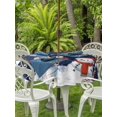 thumbnail image 2 of Outdoor Tablecloth with Umbrella Hole and Zipper, Navy Blue Snowman Christmas Round Table Cloth 54 Inch Waterproof Tablecloth, Xmas Snowflake Winter Ball Picnic Table Cover for Patio Camping, 2 of 7