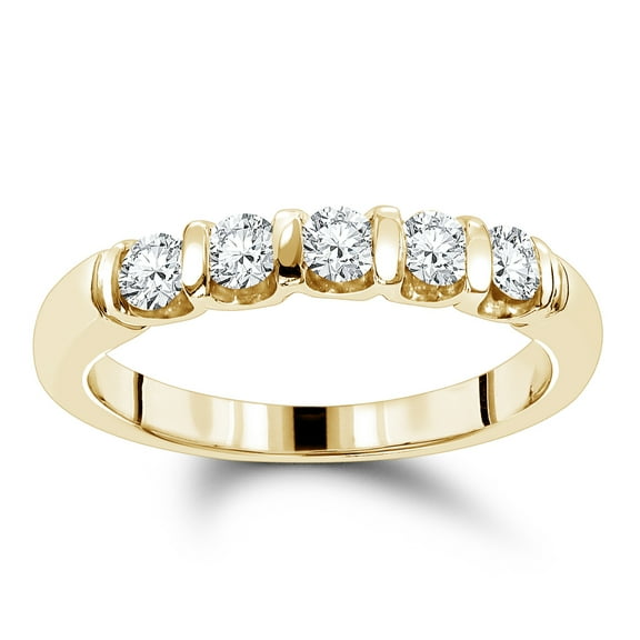Luxurman Ladies 14K Thin Designer Five Stone Natural Diamond Wedding Band (Yellow Gold Size 4.5)