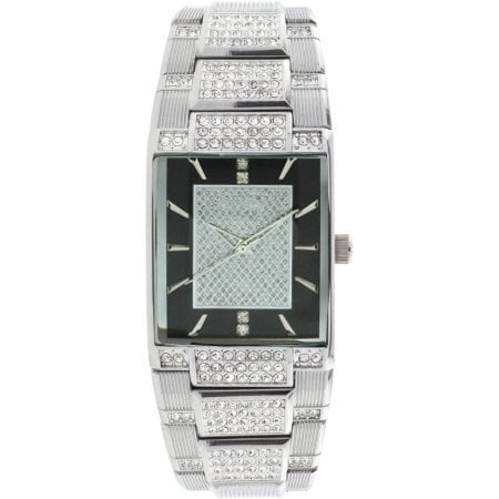 Elgin Adlut Men's Silvertone Tank Watch with Pave Center Dial - FG7029S