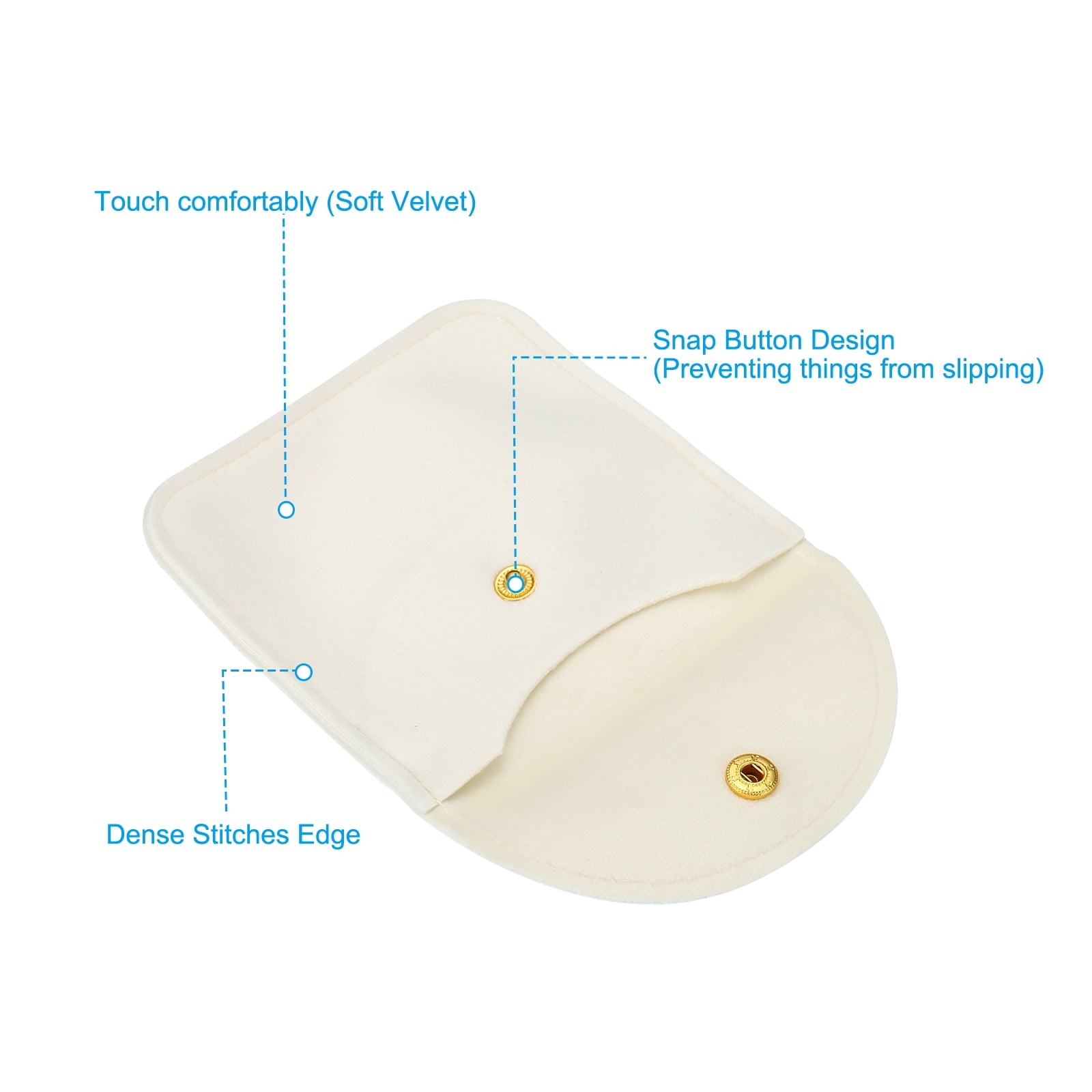 Unique Bargains Velvet Jewelry Bags with Snap Button Beige 3.94" x 3.94"