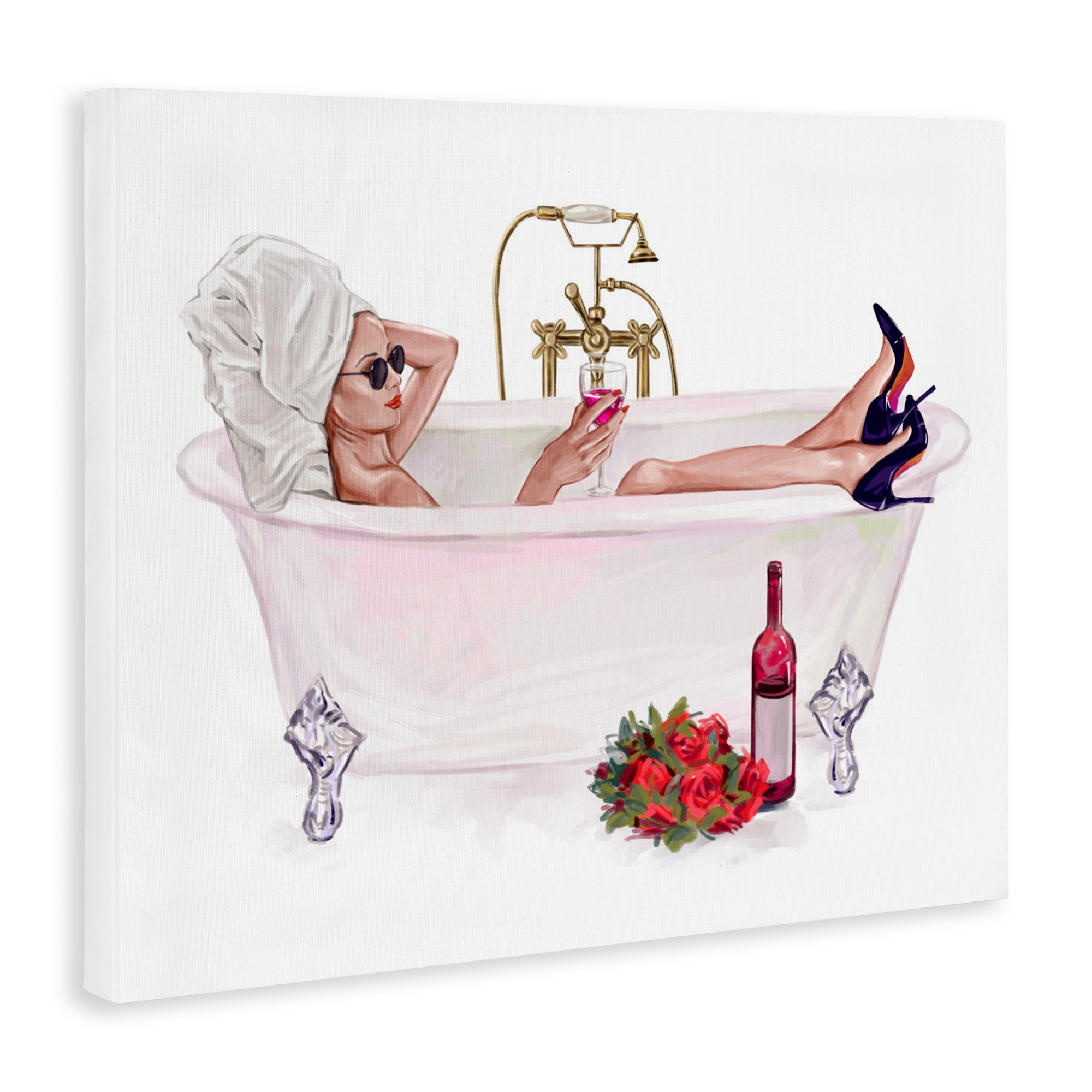 Woman with Wine Bath Canvas Wall Art, design by Ziwei Li