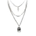 thumbnail image 1 of Collar con colgante de candado de luna JAMW cadena larga con personalidad capas punk para mujeres y niñas plata metal, 1 of 5