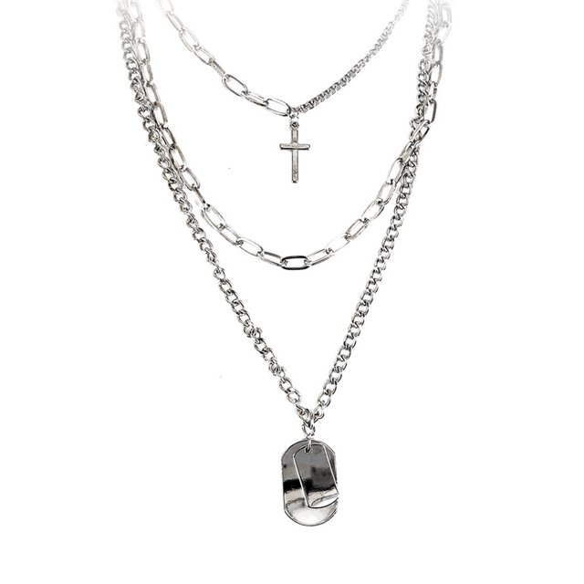 Collar con colgante de candado de luna JAMW cadena larga con personalidad capas punk para mujeres y niñas plata metal