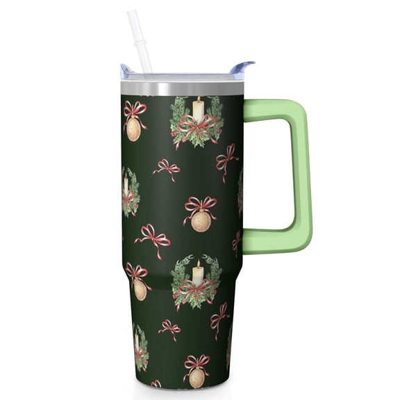 30oz Christmas Tumbler with Lid and Straw, Stainless Steel Cup with Handle Reindeer Travel Mug, Holiday Presents