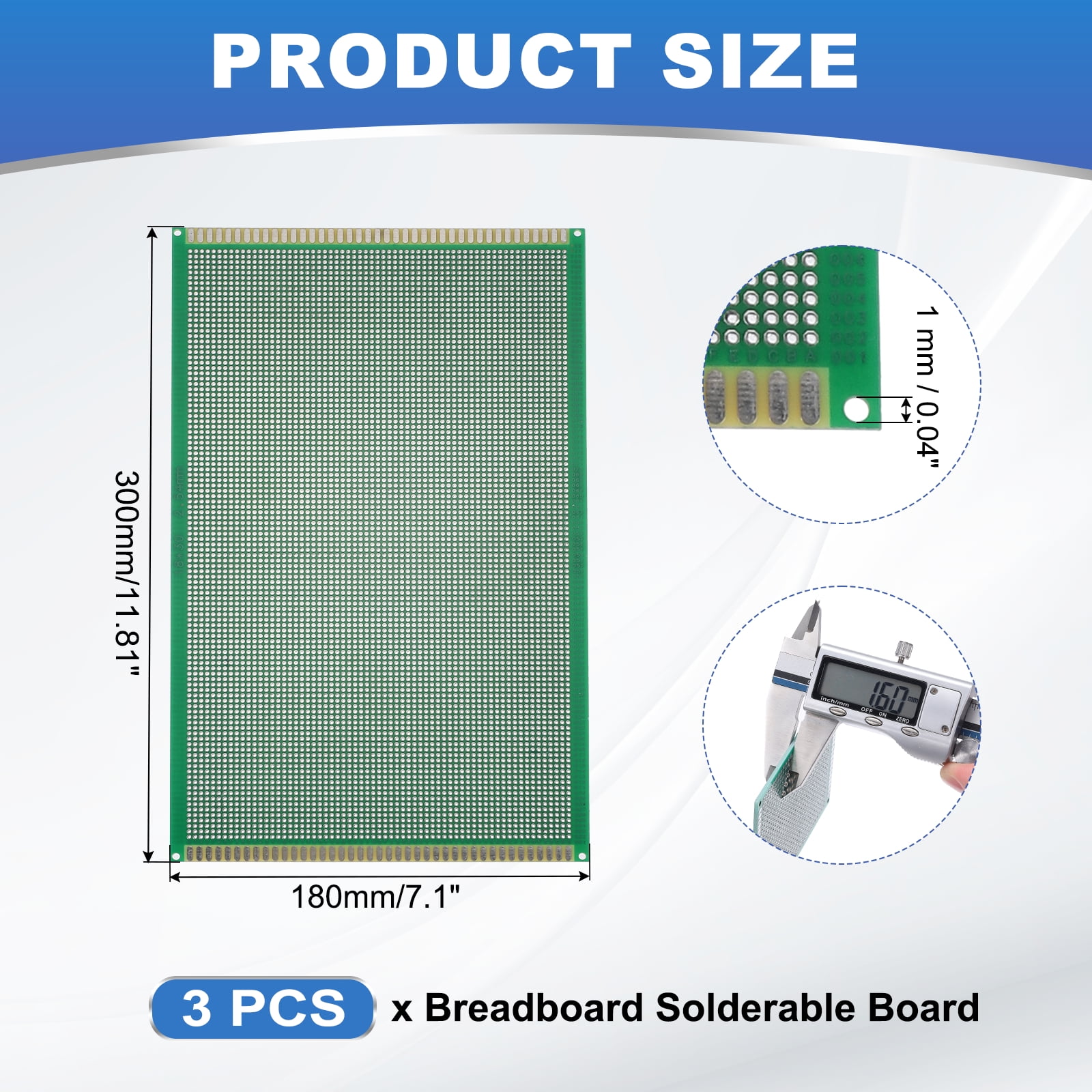 Uxcell 3Pcs Breadboard Solderable 300mm x 180mm Green Circuit PCB Board Double Sided Tin-Plated PCB Prototype Board for Electronics Prototyping, DIY Circuits Projects