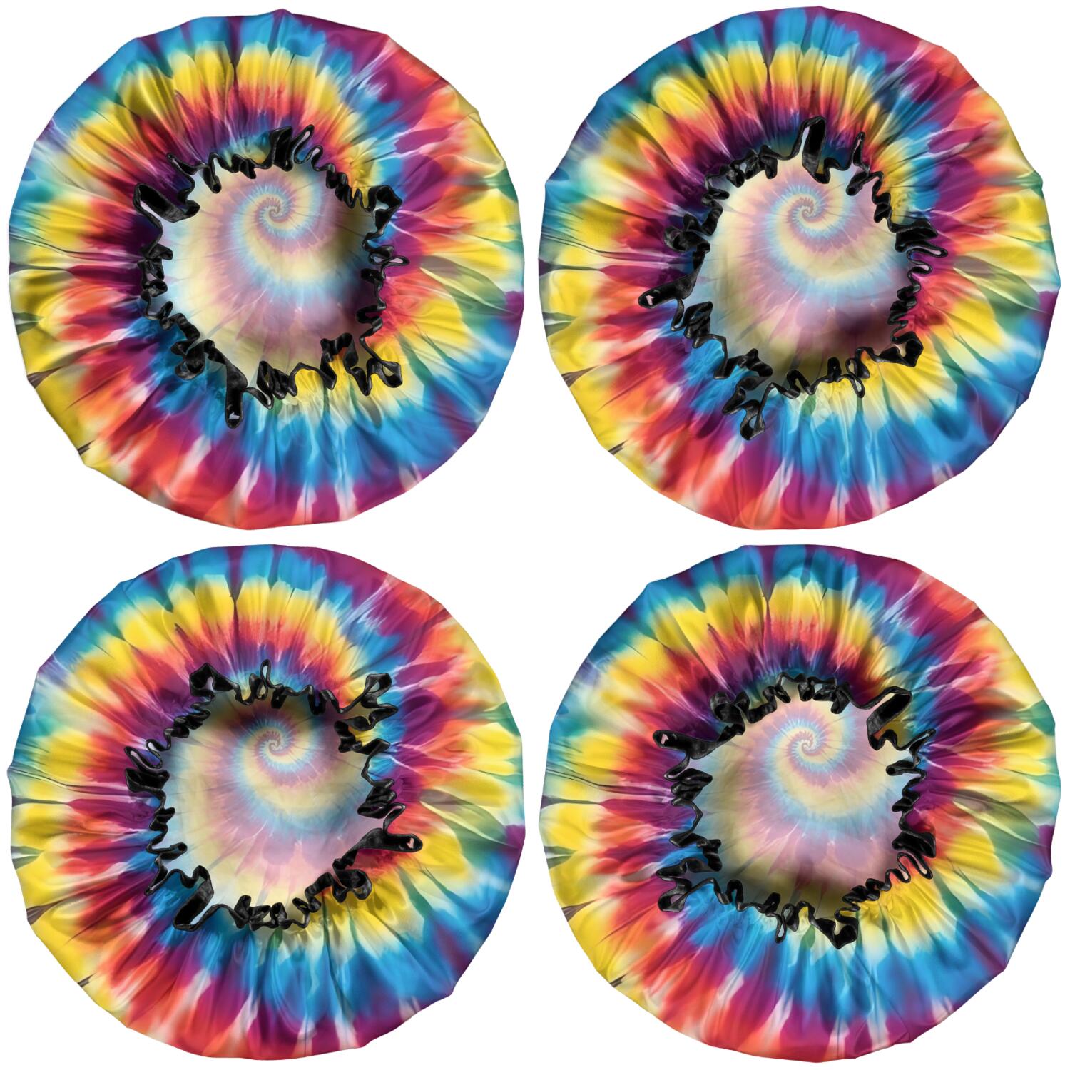 Shower Caps,Colorful Tie Dye Mandala Pattern Waterproof Shower Cap for Women 4 Pieces,Double Reusable Hair Cover for Shower PEVA Elastic Stretch Hem