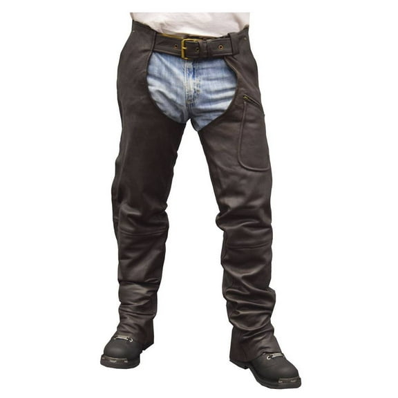 Redline Men's Classic Goat Skin Leather Motorcycle Chaps M-1710-BROWN (L)