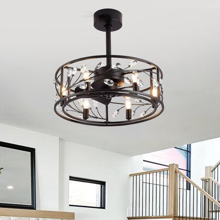 

INNER DECOR INC 20 IN Caged Ceiling Fan with Light and Remote(Black)
