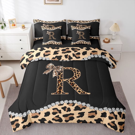 Castle Fairy Bowknot Letter Monogrammed R Twin Bedding Sets,Cheetah Bedding Comforter Set