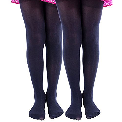 2 Pairs Girls Tights Lycra Opaque School Uniform Black