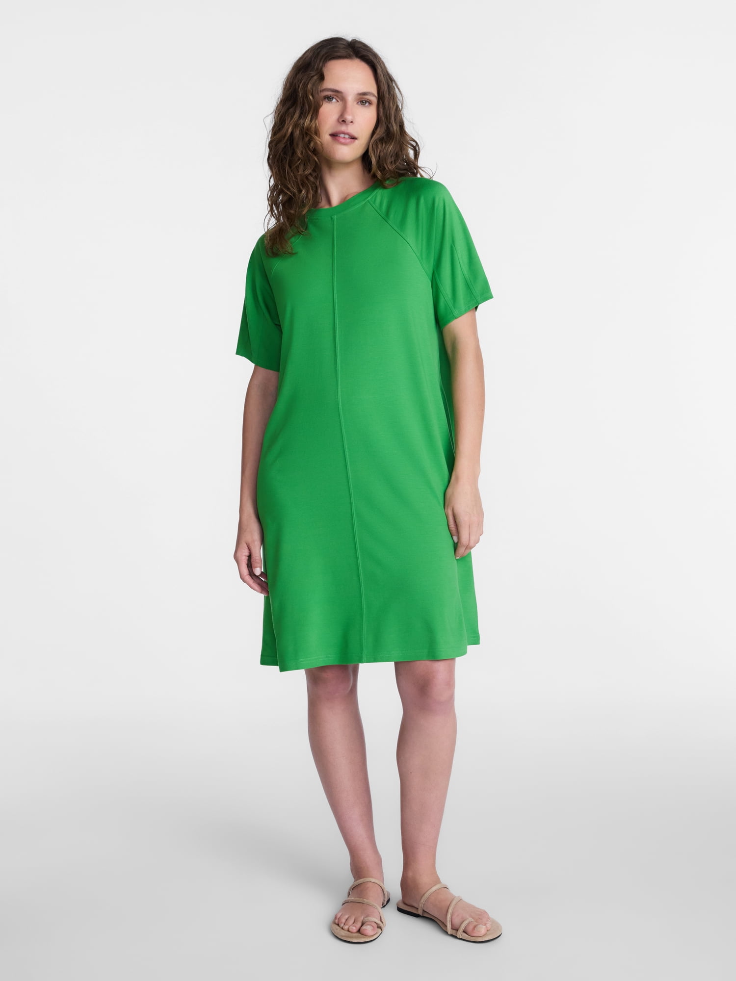Time and Tru Women's Seamed Mini Dress with Short Sleeves, Sizes XS-XXXL