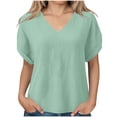 thumbnail image 5 of Stamzod Women's Tops, Tees & Blouses Summer V-Neck Short Sleeve Shirts Dressy Work Blouse Business Casual Outfits Green XL, 5 of 8