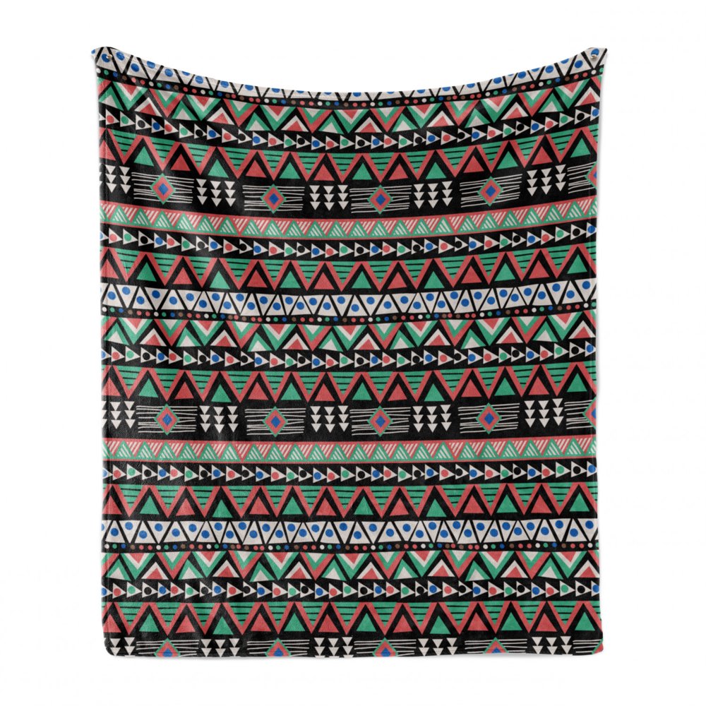 Aztec Soft Flannel Fleece Throw Blanket, Triangles Arrangement in Basic