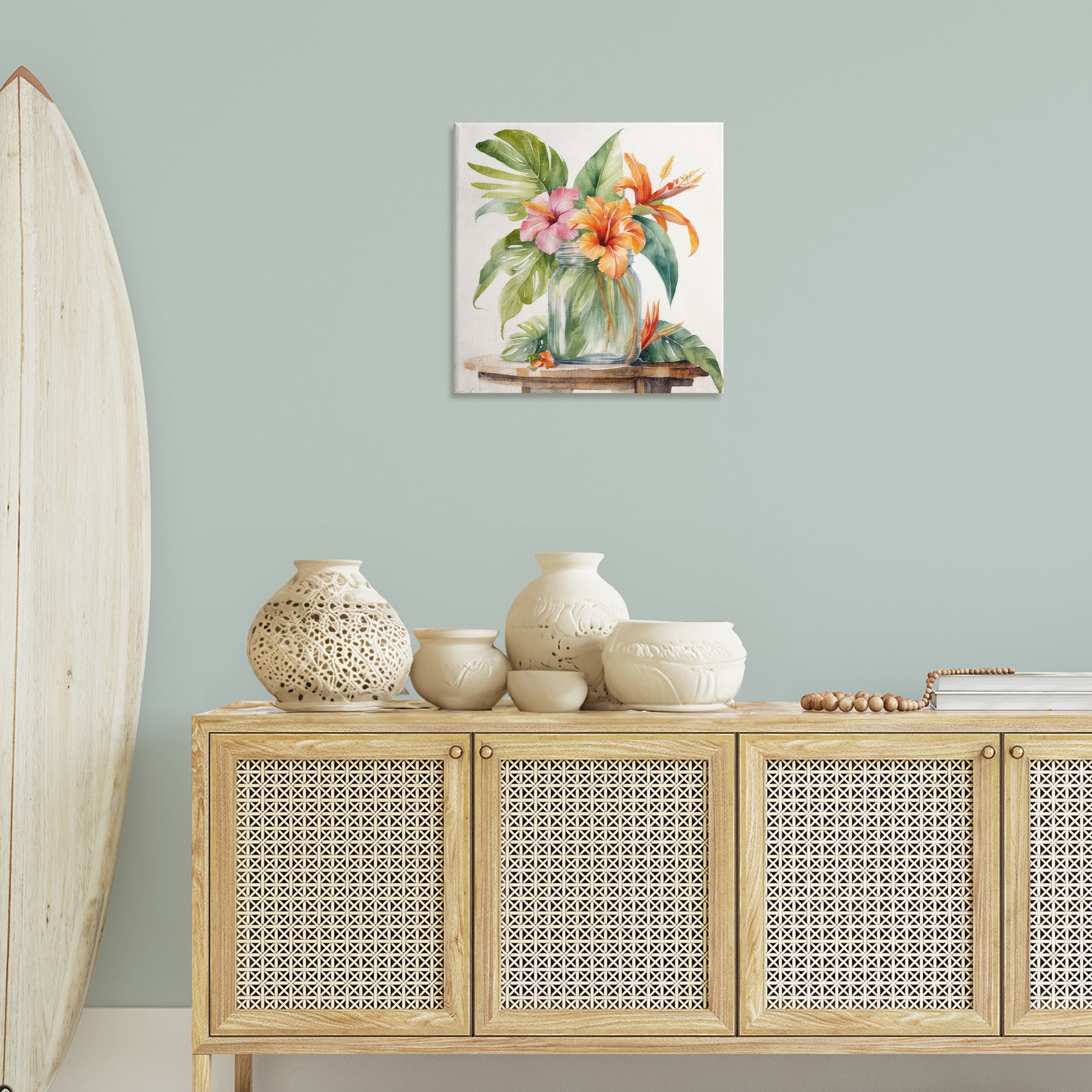 Stupell Industries Tropical Floral Jar Plants & Flowers Painting Wrapped Canvas Art Print Wall Art, 24 x 24
